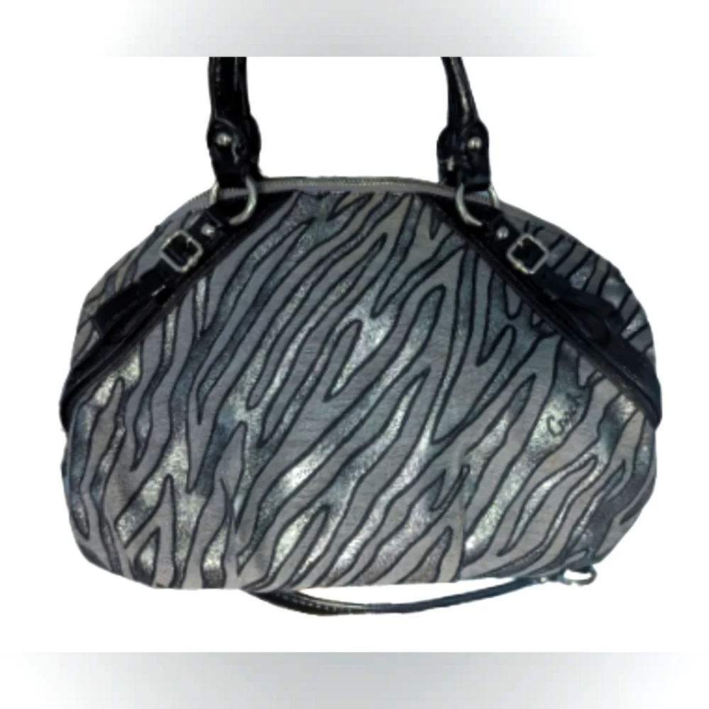 EUC Coach Madison silver zebra print canvas with black patent leather handles - Picture 2 of 13